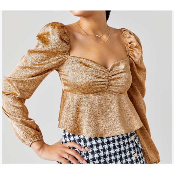 miami | Tops | Mi Ami Women Polka Dots Puff Sleeves Side Zipper